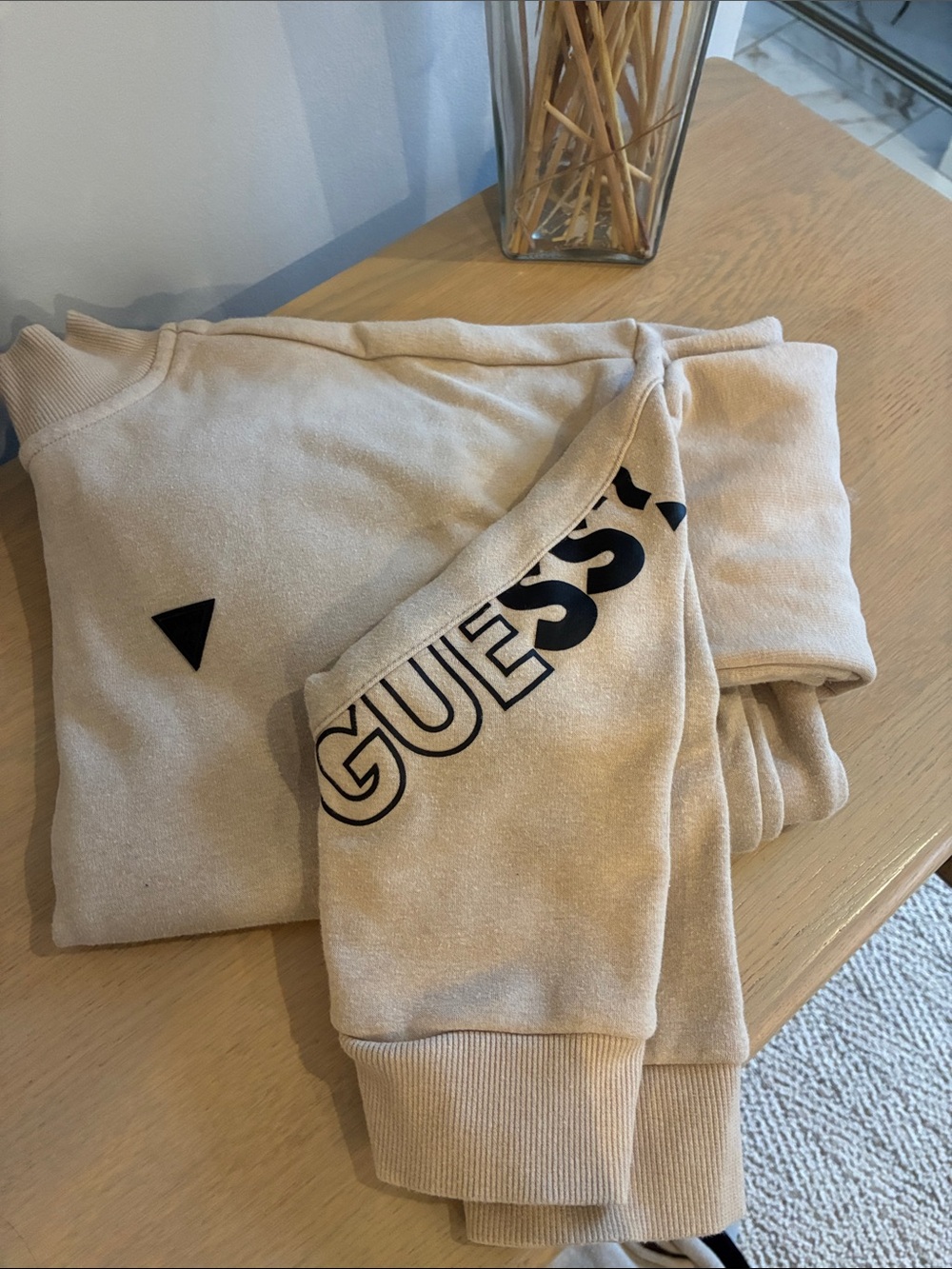 Guess Cream Set Women's Crewneck Sweatshirt with matching pants